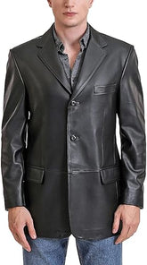 Men's Three Button Front Closure Men Lambskin Leather Jacket